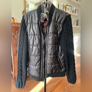 Buffalo David Bitton Black Puffer Jacket with Red and Black flannel interior.